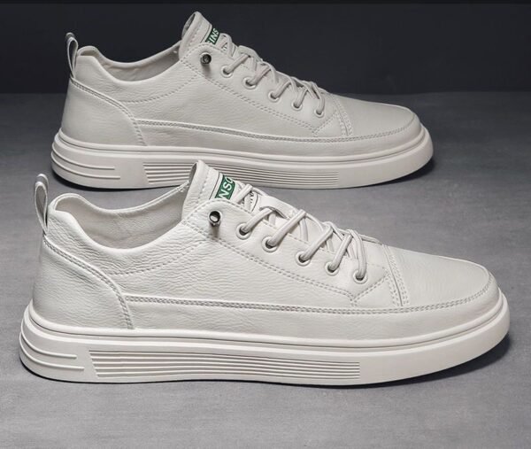 New Leather Casual Sneakers for Men - Trendy, Versatile White Shoes - Image 5