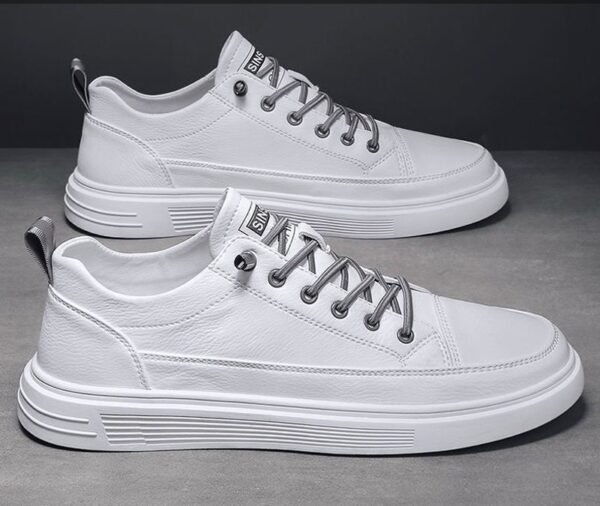 New Leather Casual Sneakers for Men - Trendy, Versatile White Shoes